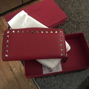 Valentino Garavani Red Zip Wallet. NEVER USED. In box with tags